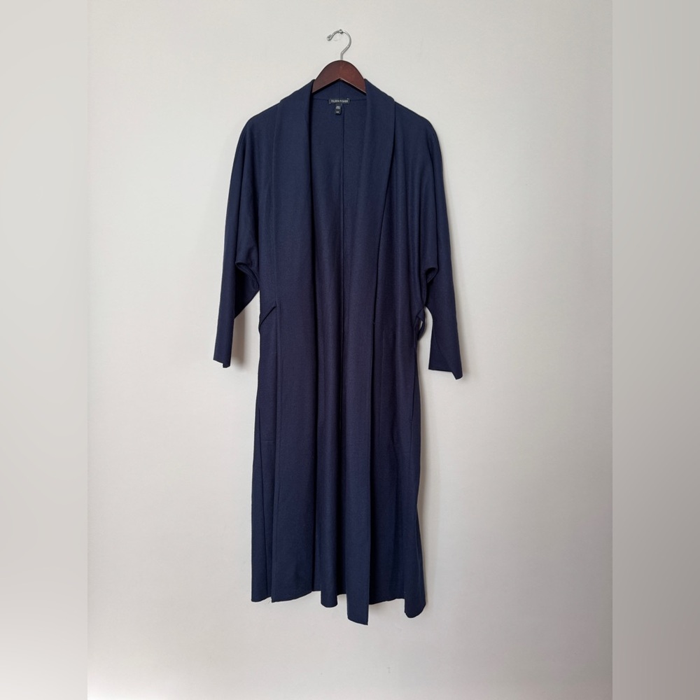 Eileen Fisher Wool Navy Long Cardigan/Robe/Coat